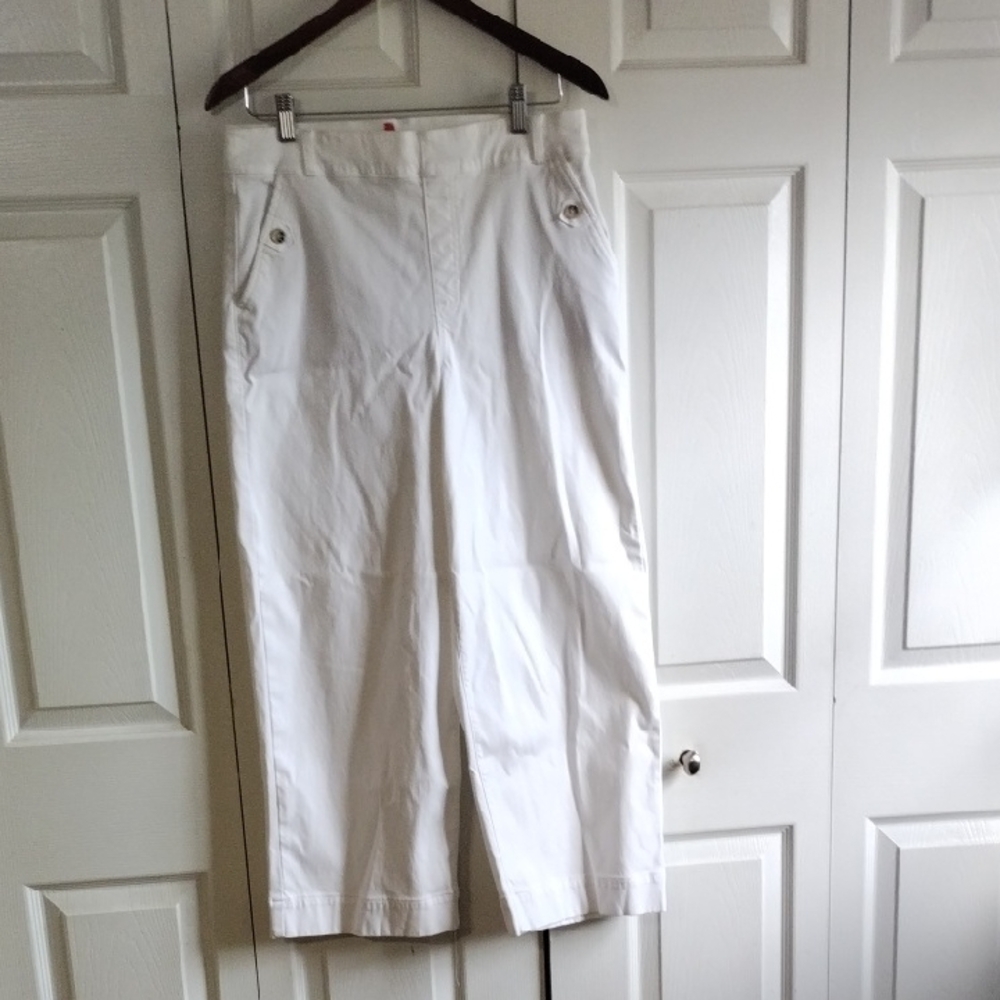 Spanx Wide Leg Pull On Stretch Twill High Rise Cropped Pants Size XL